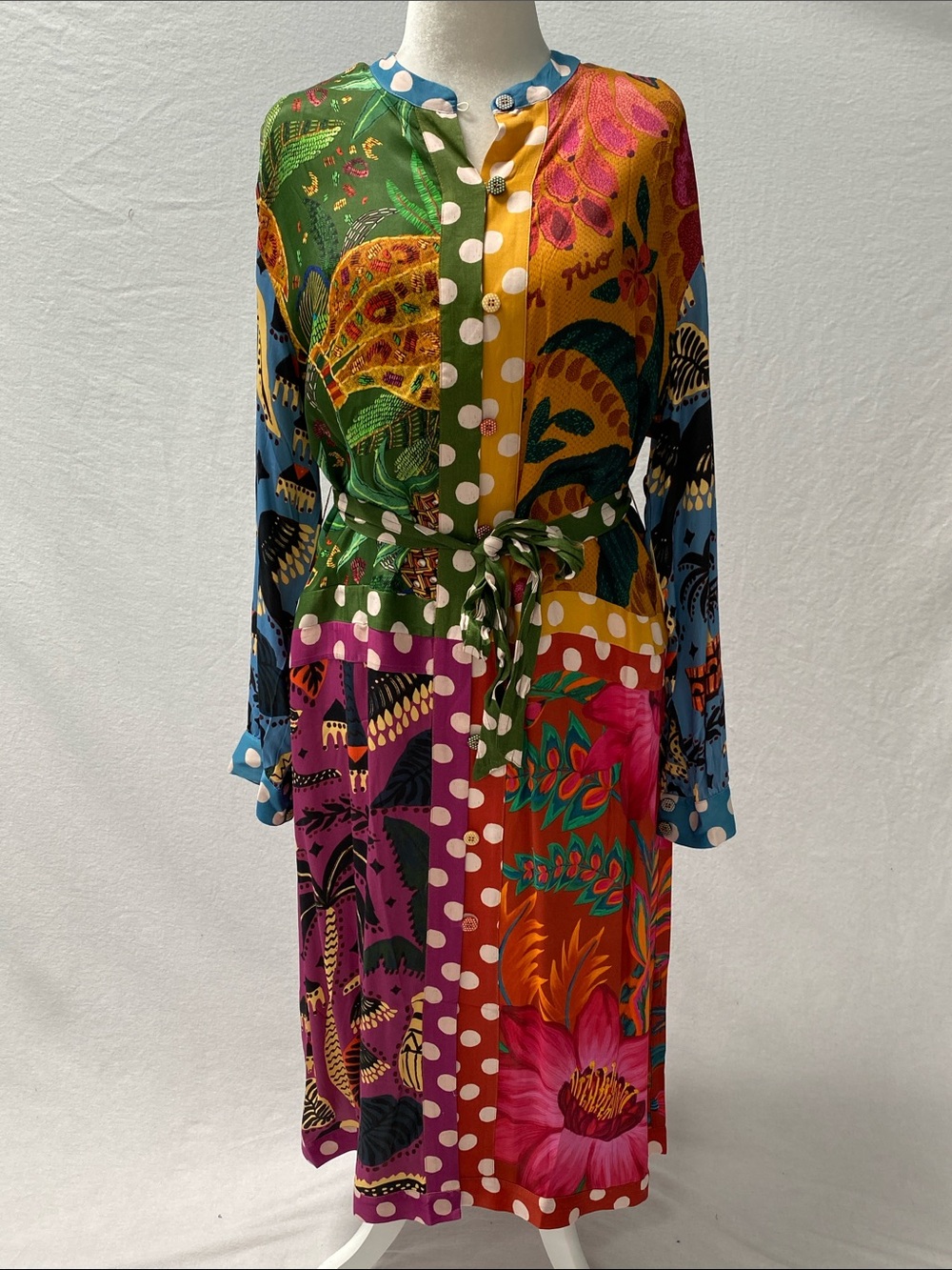 FARM RIO Red Earth Rainbow Long Sleeve Shirtdress Size Small - Picture 3 of 7
